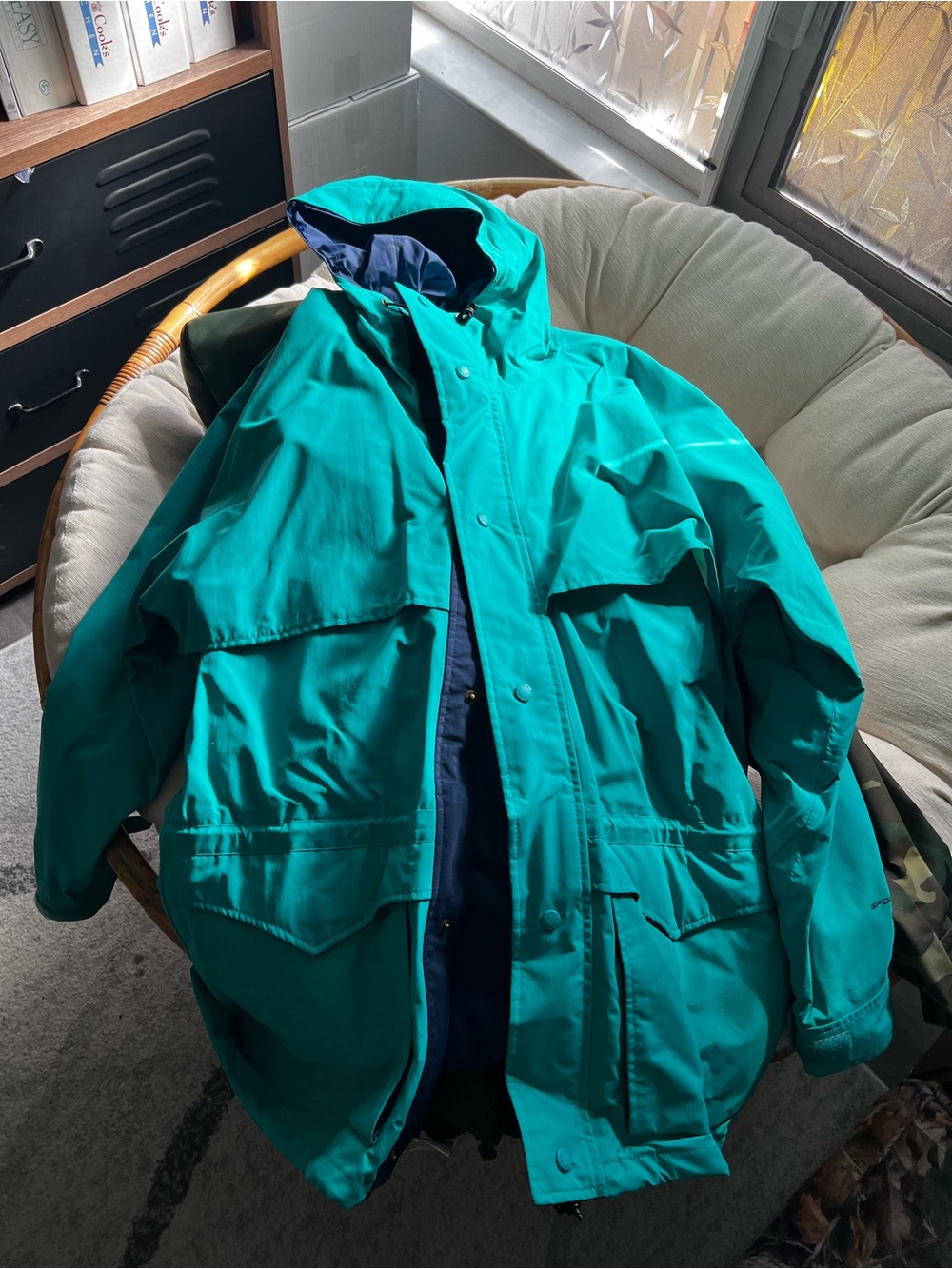 Men's Teal Hooded Parka Jacket - Lightweight Weatherproof